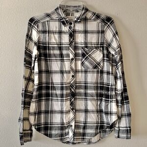 Abercrombie & Fitch Women's White Black Plaid Flannel Button Up Shirt Small